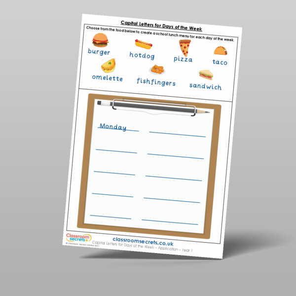 Year 1 Capital Letters For Days Of The Week Application Resource ...