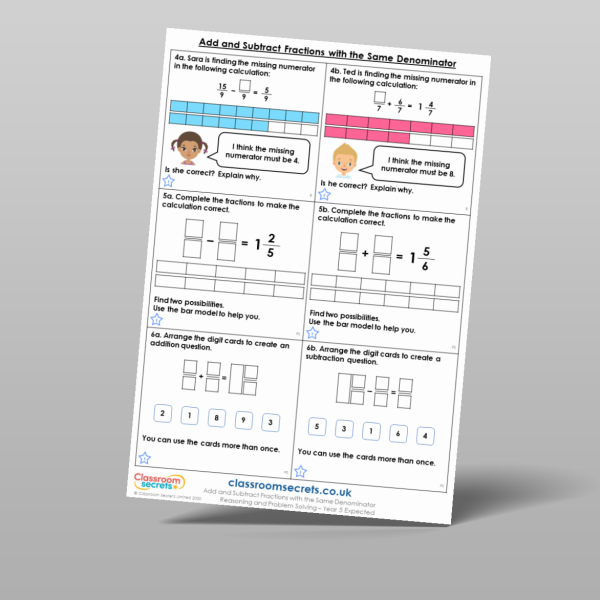 Year 5 Add And Subtract Fractions With The Same Denominator Reasoning ...