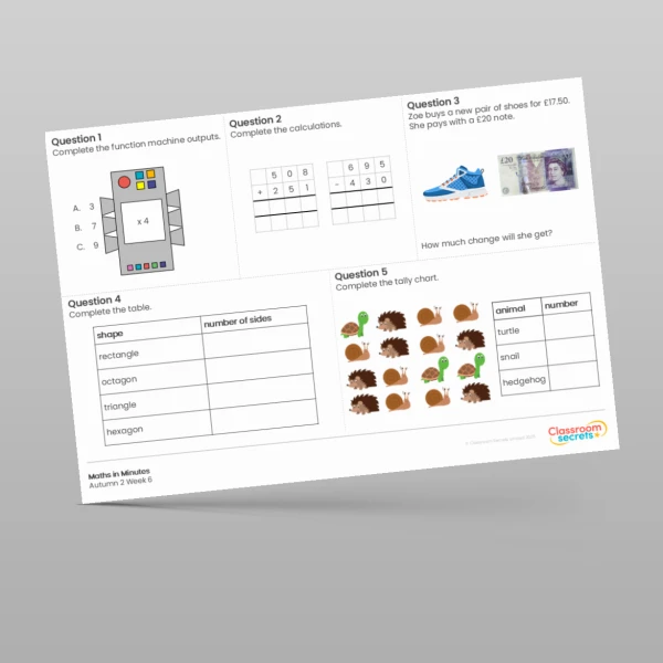 An image of the Autumn 2 Week 6 Maths in Minutes Resource