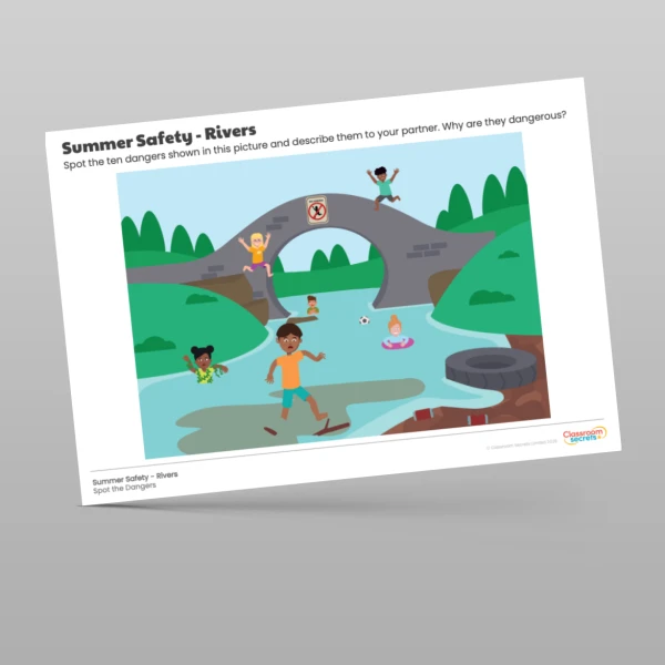 An image of the Summer Safety Rivers Spot the Dangers Worksheet Resource