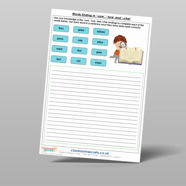 An image of the Words Ending in '-sure', '-ture' and '-cher' Application Resource