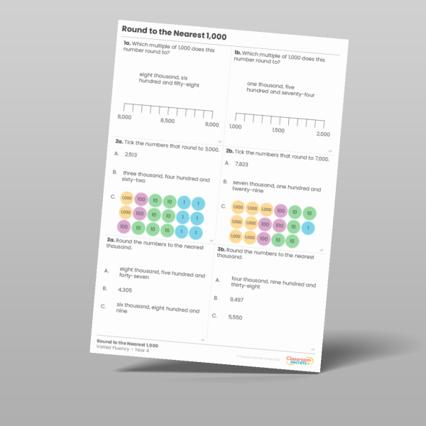 Year 4 Round To The Nearest 1 000 Varied Fluency 2 Resource | Classroom ...