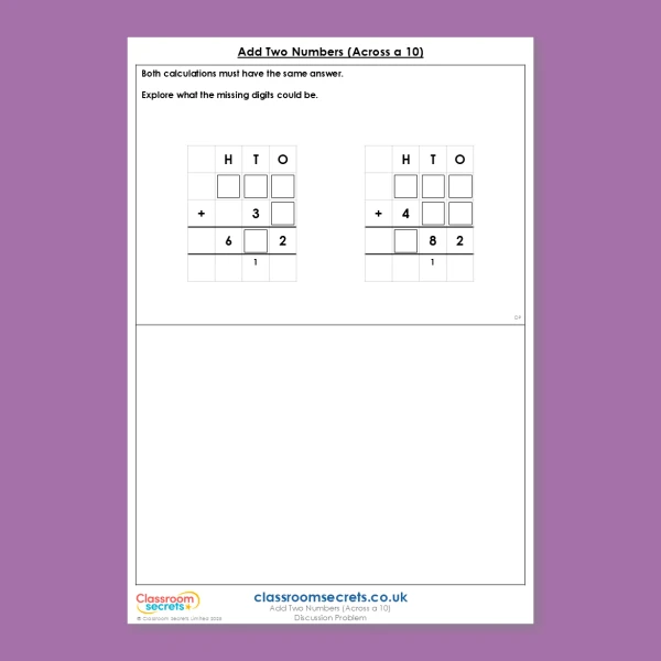 Year 3 Add Two Numbers (across a 10) Addition and Subtraction Deeper Reasoning Discussion Problem