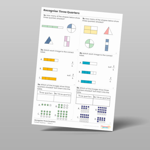 Year 2 Recognise Three Quarters Varied Fluency 2 Resource | Classroom ...