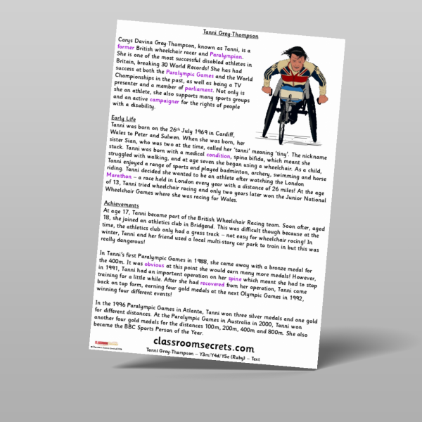 KS2 Tanni Grey Thompson Ruby Guided Reading Pack Resource | Classroom ...