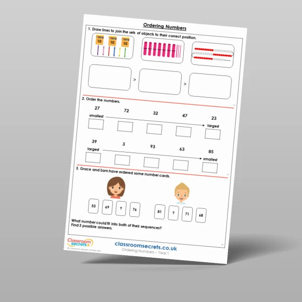 Year 1 Ordering Numbers Main Activity Resource Classroom Secrets