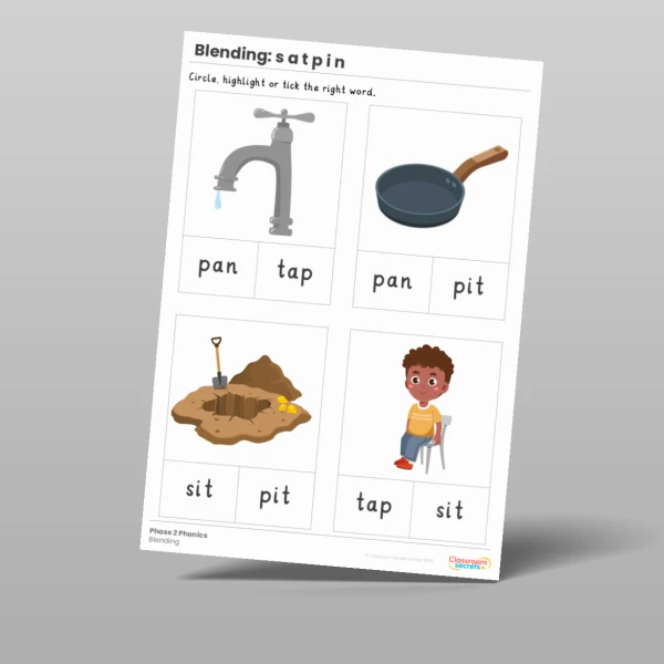 An image of the Phonics Blending Activities: satpin Resource