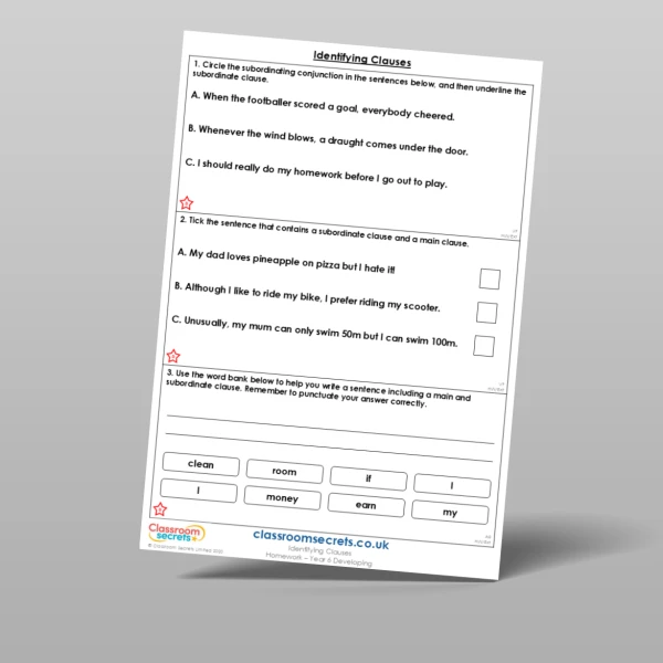 An image of the Free Identifying Clauses Homework Resource