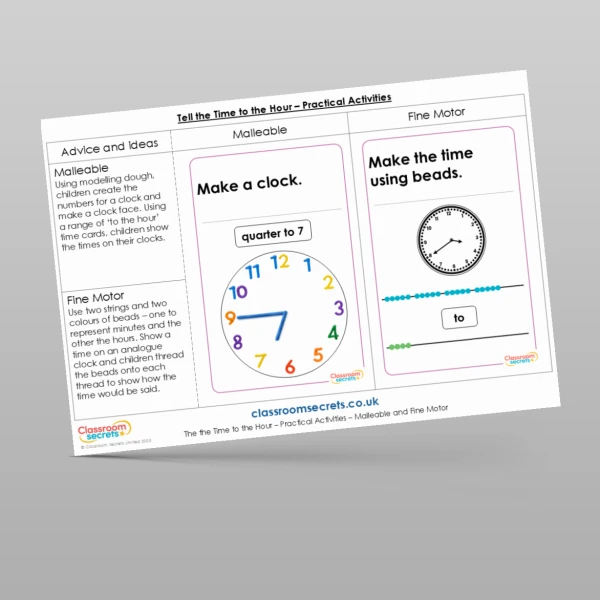 An image of the Tell the Time to the Hour Practical Activities Resource