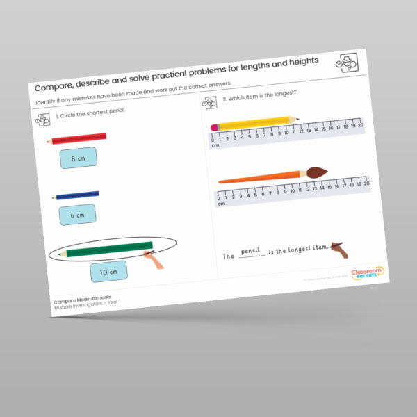 Year 1 Compare Measurements Mistake Investigators Resource | Classroom ...