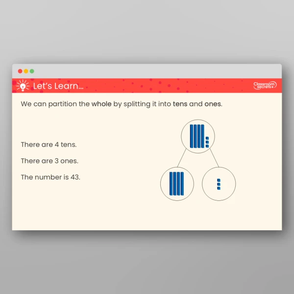 An image of the Partition Tens and Ones within 100 Teaching PPT Resource