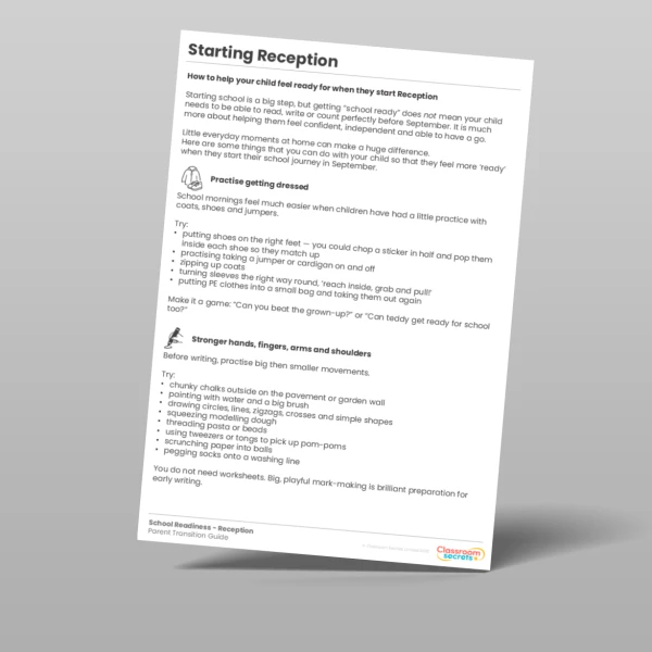 An image of the Starting Reception Transition Guide for Parents Resource