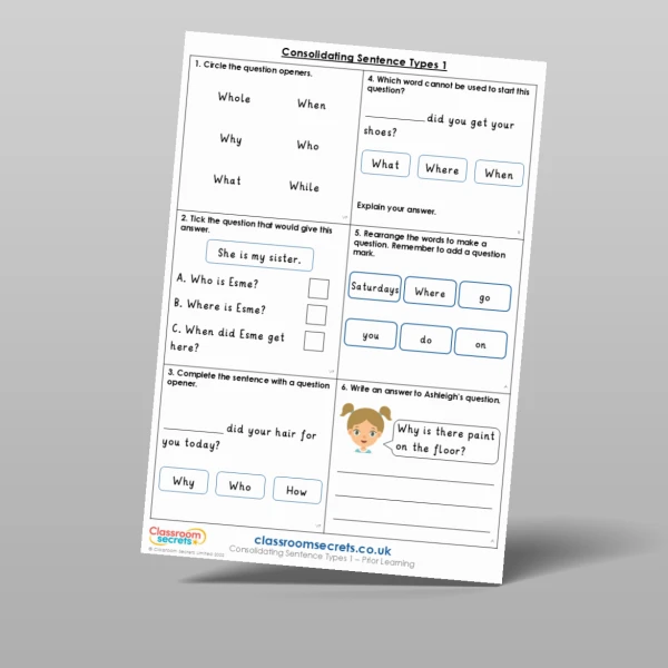 An image of the Consolidating Sentence Types 1 Prior Learning Resource