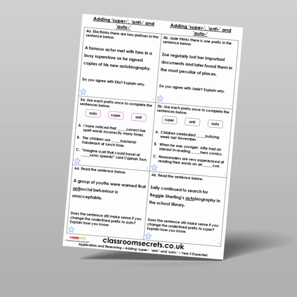 An image of the Adding ‘super-’, ‘anti-’ and ‘auto-’ Application and Reasoning Resource