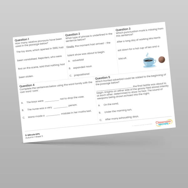 An image of the 5-Minute GPS Autumn 1 Week 5 Resource