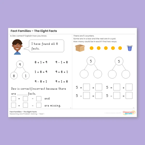 Year 1 Fact Families The Eight Facts Addition and Subtraction within 10 Reasoning and Problem Solving