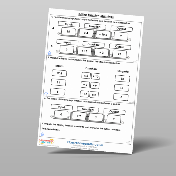 Year 6 2 Step Function Machines Homework Resource | Classroom Secrets
