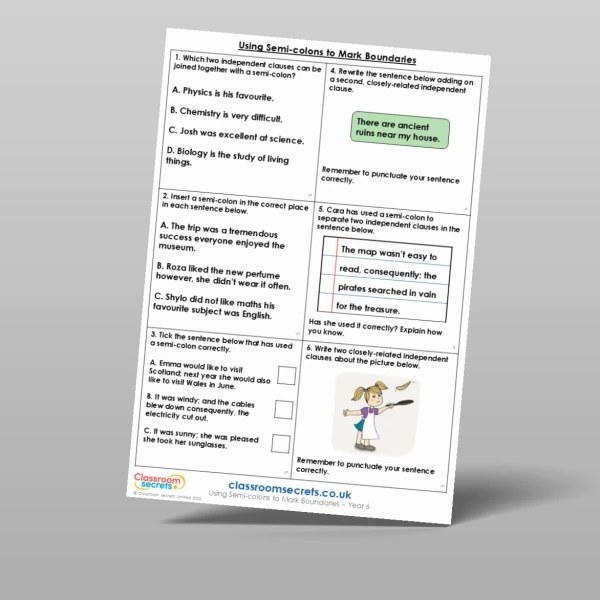 An image of the Using Semi-colons to Mark Boundaries Mixed Activity Resource