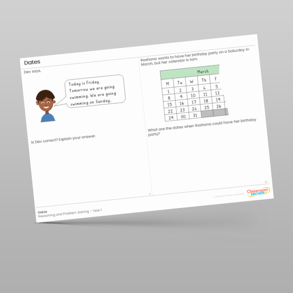 Year 1 Dates Reasoning And Problem Solving 2 Resource Classroom Secrets