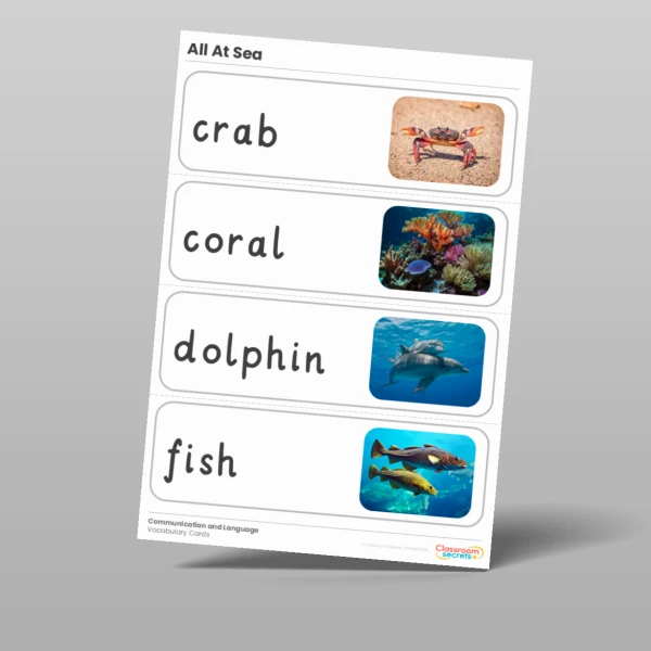 An image of the Amazing World - All At Sea Vocabulary Cards Resource