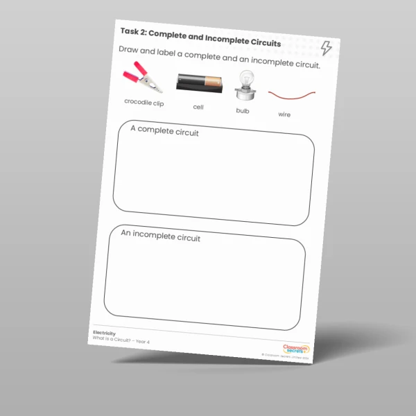 An image of the Lesson 2: Complete and Incomplete Circuits Worksheet Resource