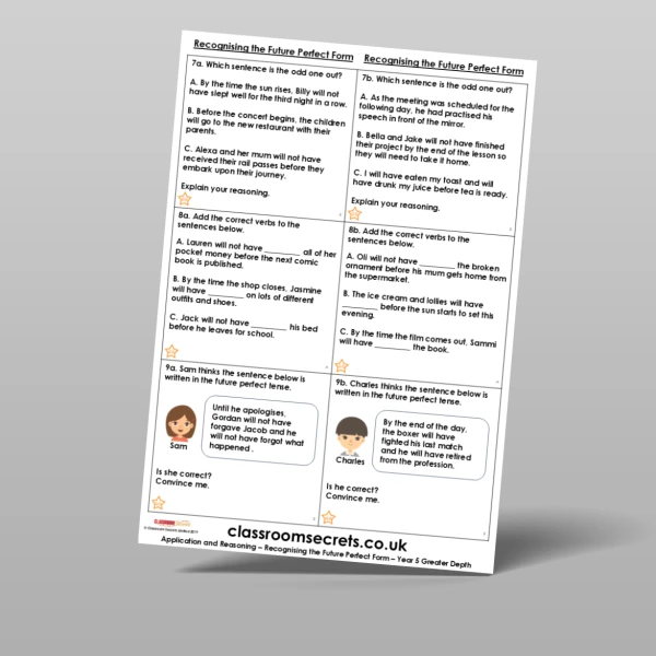 An image of the Recognising the Future Perfect Form Application and Reasoning Resource