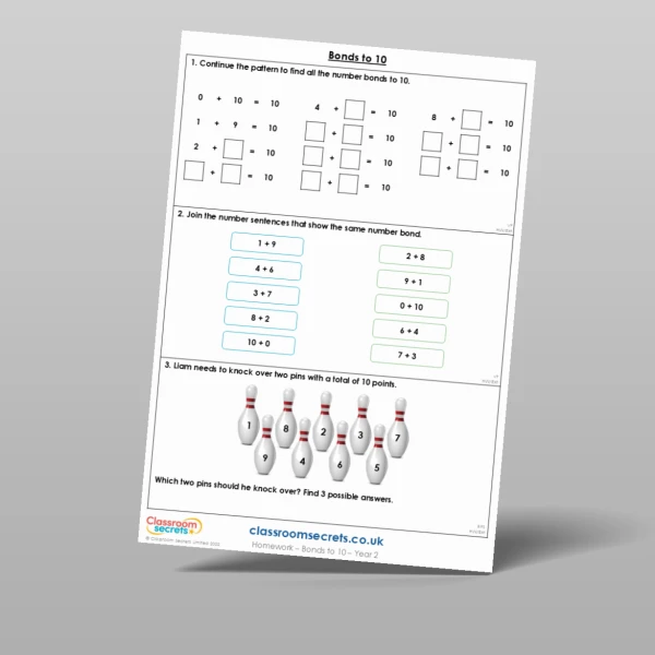An image of the Bonds to 10 Homework Resource