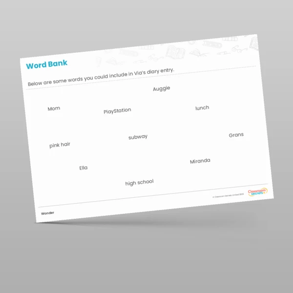An image of the Wonder Writing Unit Writing Planning and Word Bank Resource