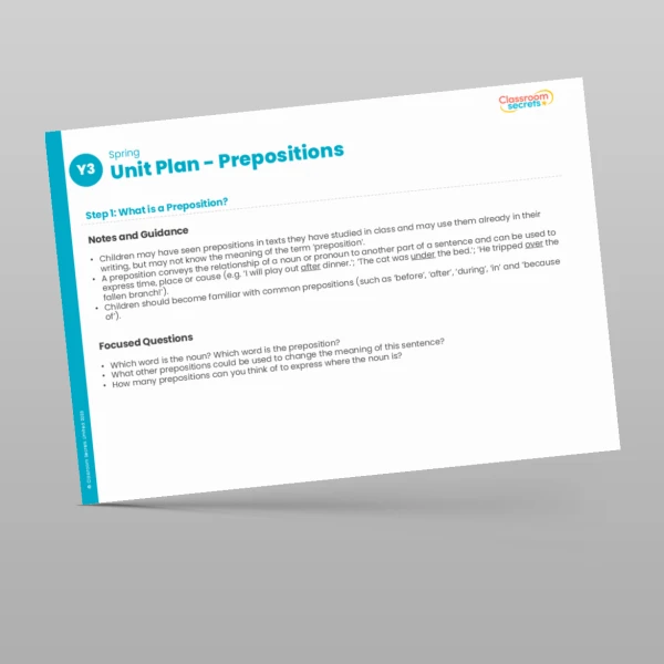 An image of the Prepositions Unit Plan Resource
