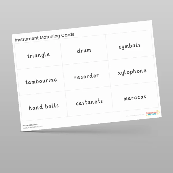 An image of the Phase 1 Phonics Instrument Matching Cards Resource