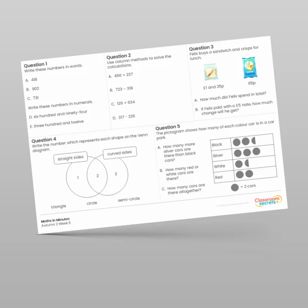 An image of the Autumn 2 Week 5 Maths in Minutes Resource