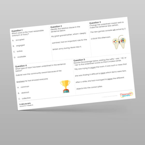 An image of the 5-Minute GPS Autumn 1 Week 6 Resource