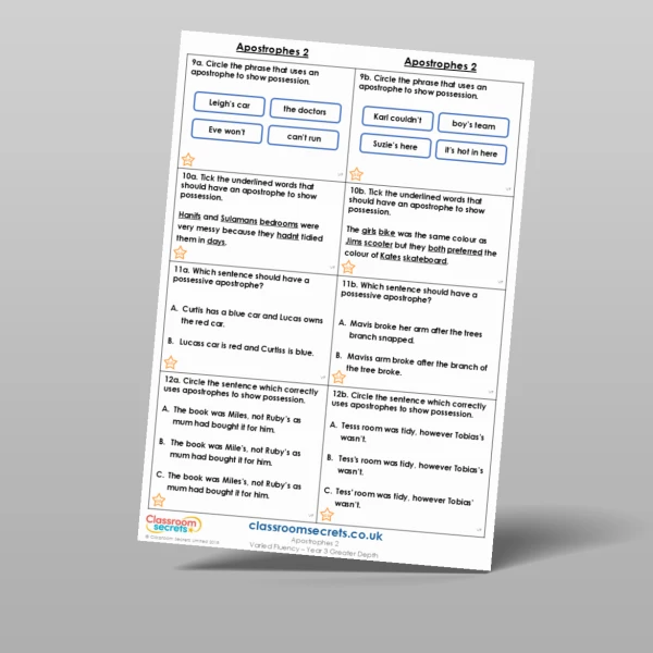 An image of the Apostrophes 2 Varied Fluency Resource