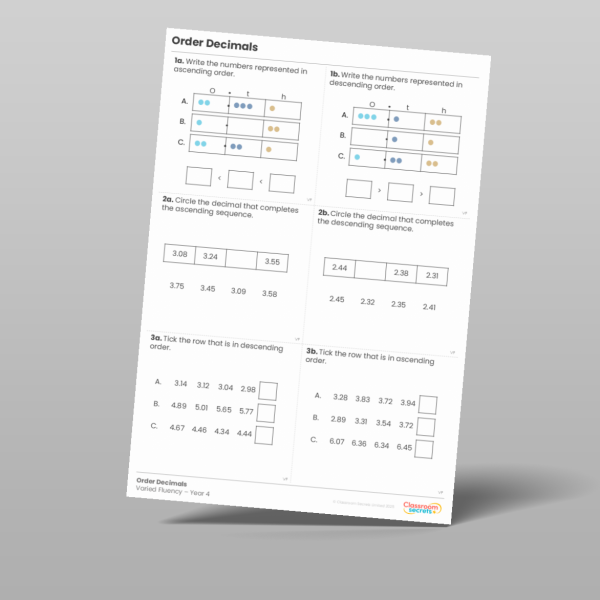 Year 4 Order Decimals Varied Fluency 2 Resource | Classroom Secrets