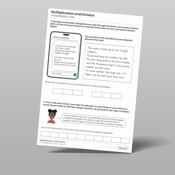An image of the Multiplication and Division Consolidation Task Resource