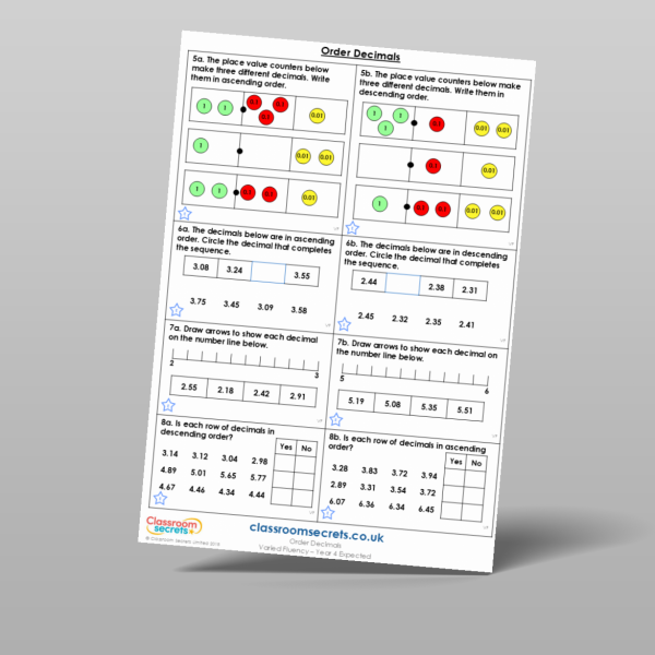 Year 4 Order Decimals Varied Fluency Resource | Classroom Secrets