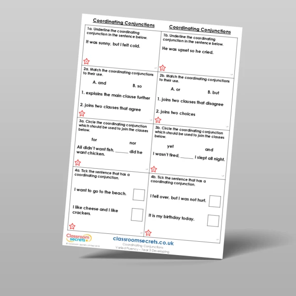 An image of the Coordinating Conjunctions Varied Fluency Resource