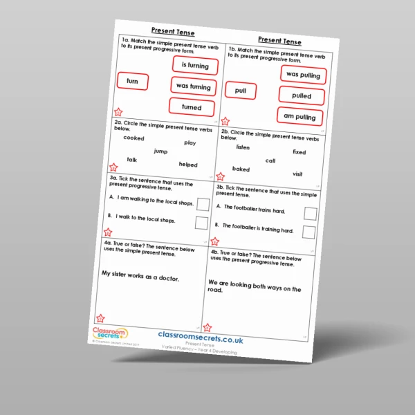 An image of the Present Tense Varied Fluency Resource