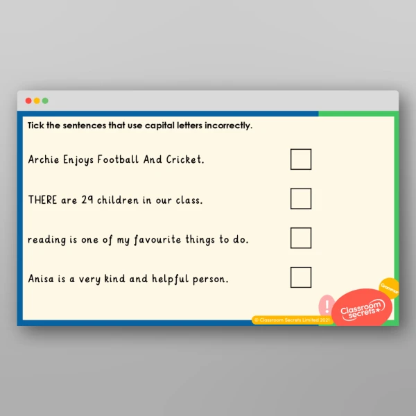 An image of the Free Capital Letters to Start Sentences Teaching PPT Resource