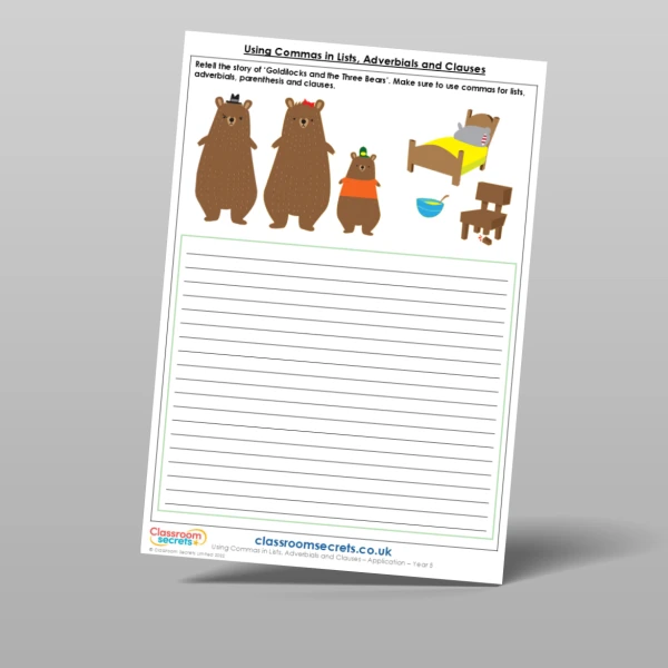 An image of the Using Commas in Lists, Adverbials and Clauses Application Resource