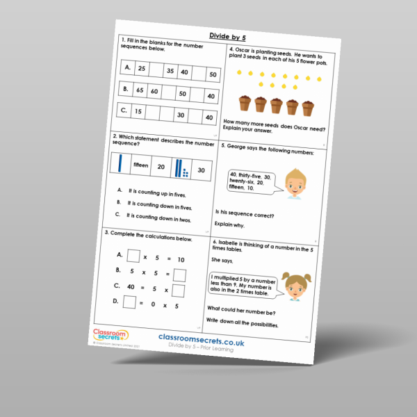 Year 2 Divide By 5 Prior Learning Resource | Classroom Secrets