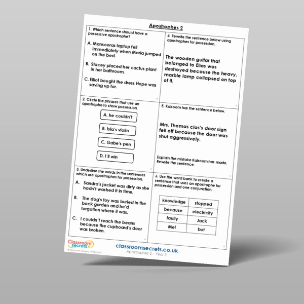 An image of the Apostrophes 2 Mixed Activity Resource