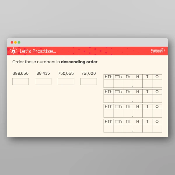 An image of the Compare and Order Numbers to 1,000,000 Teaching PPT Resource
