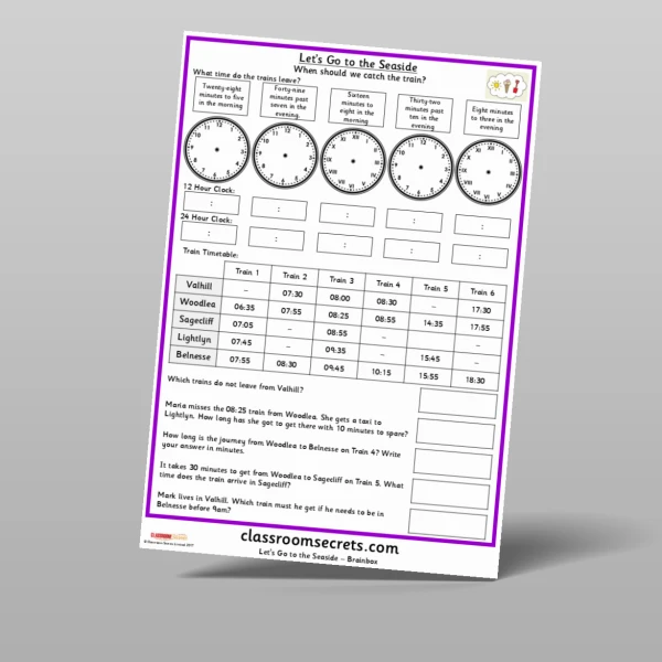 An image of the Let's Go to the Seaside Time Word Problems Resource