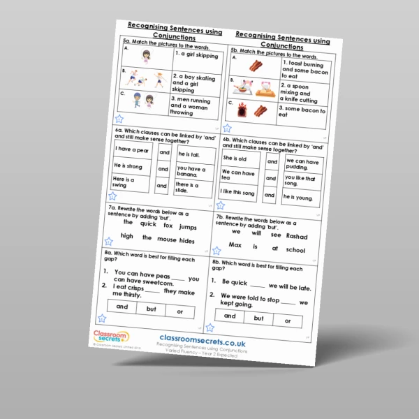 An image of the Recognising Sentences using Conjunctions Varied Fluency Resource