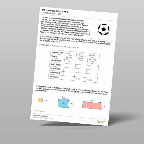 An image of the Perimeter and Area Consolidation Task Resource