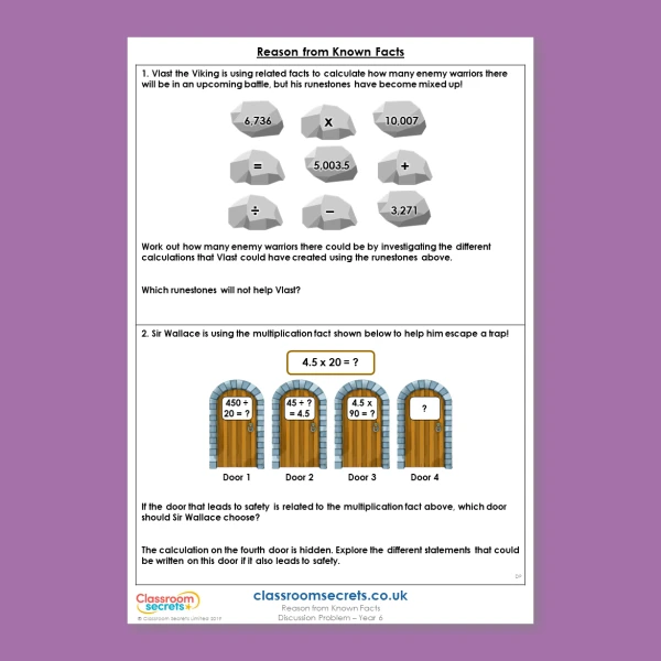Year 6 Reason from Known Facts Addition, Subtraction, Multiplication and Division Deeper Reasoning Discussion Problem