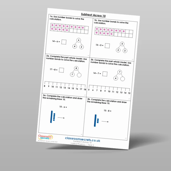 An image of the Subtract Across 10 Varied Fluency Resource