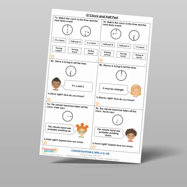 An image of the O'Clock and Half Past Reasoning and Problem Solving Resource