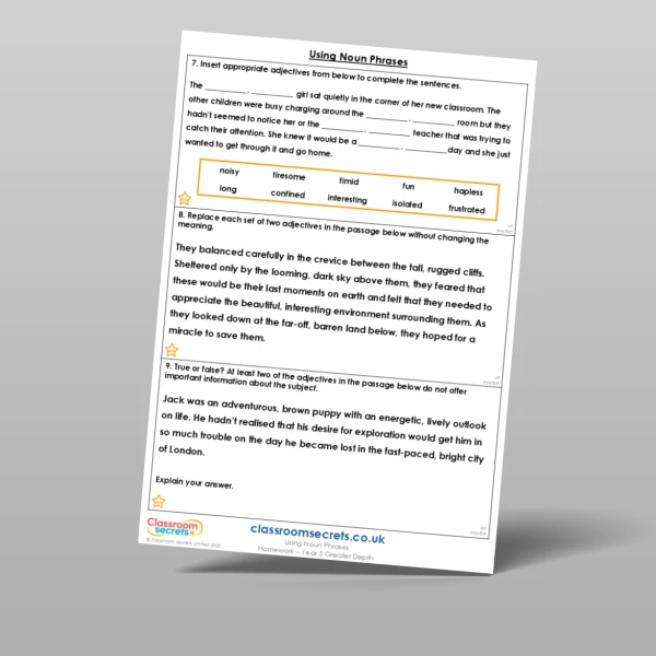 An image of the Using Noun Phrases Homework Resource